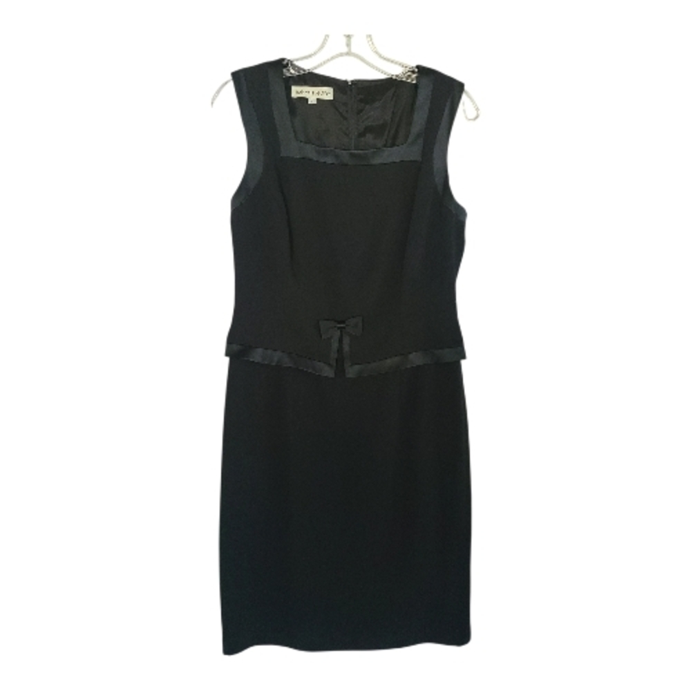 Hannah Hardy Vintage Black Cocktail Dress Satin Trim Bow Sleeveless Sheath 8